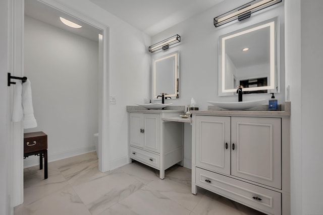 75 Green Hill Rd, Washington, CT 06793 - full bath featuring two vanities and marble finish floors