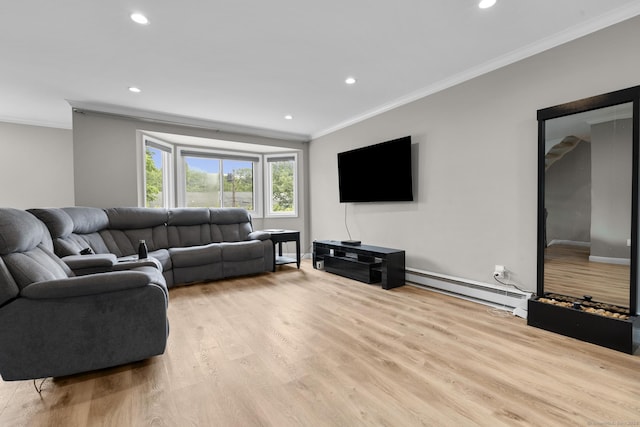 3 Radio Pl Unit 3, Stamford, CT 06906 - living area with ornamental molding, wood finished floors, baseboard heating, and recessed lighting