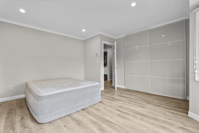 3 Radio Pl Unit 3, Stamford, CT 06906 - bedroom with ornamental molding, wood finished floors, and recessed lighting