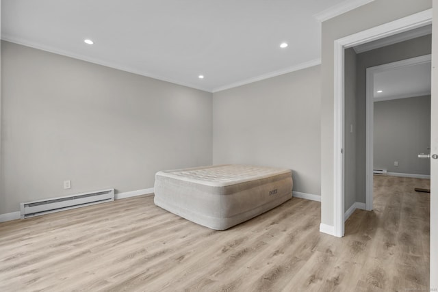 3 Radio Pl Unit 3, Stamford, CT 06906 - bedroom with baseboard heating, crown molding, wood finished floors, and recessed lighting