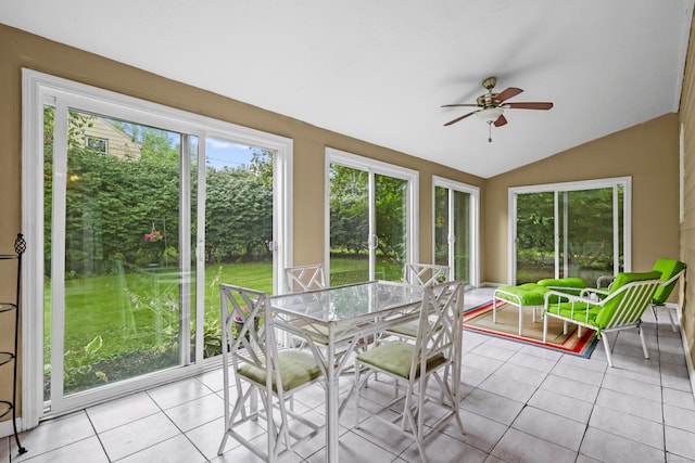 29 Boswell Rd, West Hartford, CT 06107 - sunroom / solarium with a ceiling fan, lofted ceiling, tile patterned flooring, and outdoor dining space