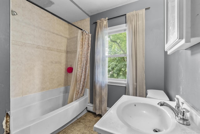104 Greenwood St, New Britain, CT 06051 - bathroom featuring shower / tub combo with curtain and tile patterned floors