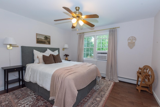 34 Taft St, Killingly, CT 06239 - bedroom with wood finished floors, a ceiling fan, a baseboard radiator, and cooling unit