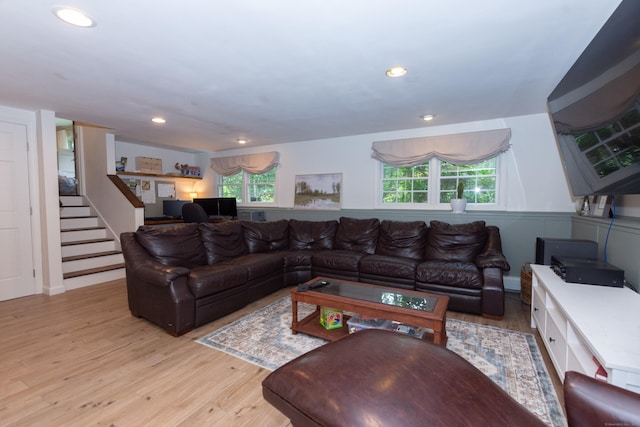 34 Taft St, Killingly, CT 06239 - living room with stairs, light wood-style flooring, healthy amount of natural light, and recessed lighting