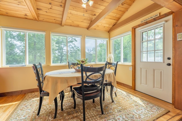 56 Wildwood Rd, East Haddam, CT 06423 - dining space featuring plenty of natural light, wooden ceiling, and light wood finished floors
