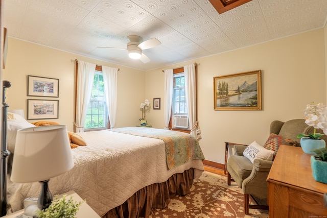56 Wildwood Rd, East Haddam, CT 06423 - bedroom with ornamental molding, ceiling fan, and cooling unit