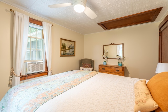 56 Wildwood Rd, East Haddam, CT 06423 - bedroom with attic access, cooling unit, and a ceiling fan