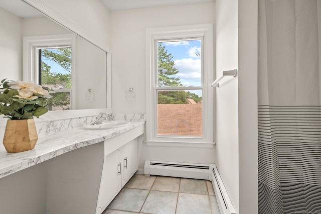 11 Danforth Ln Unit 11, Rocky Hill, CT 06067 - full bathroom featuring a baseboard radiator, vanity, and tile patterned flooring
