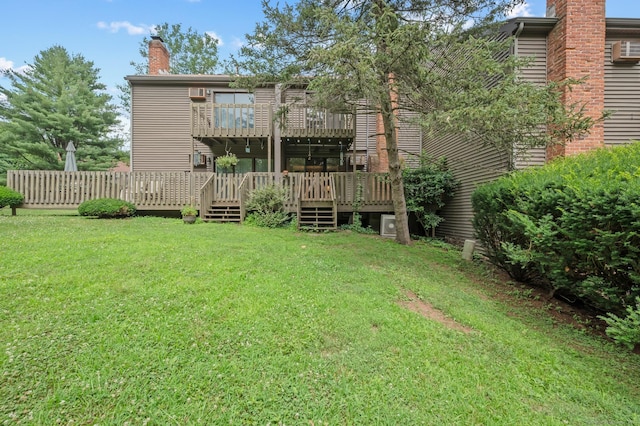 11 Danforth Ln Unit 11, Rocky Hill, CT 06067 - rear view of house with a chimney, a balcony, a yard, and a wooden deck