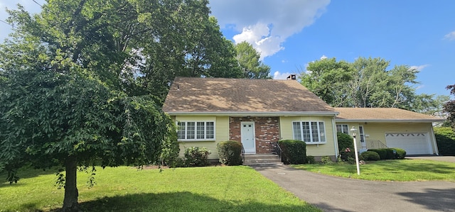 187 Two Rod Hwy, Wethersfield, CT 06109 - new england style home with an attached garage, a front lawn, driveway, and a chimney