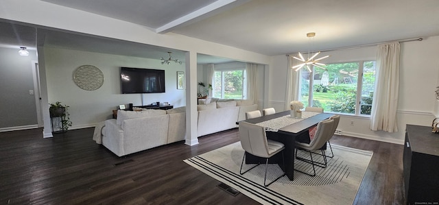 187 Two Rod Hwy, Wethersfield, CT 06109 - dining room with a chandelier, dark wood-type flooring, and beam ceiling