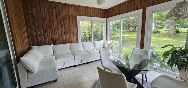 187 Two Rod Hwy, Wethersfield, CT 06109 - sunroom featuring wooden walls, tile patterned flooring, and healthy amount of natural light