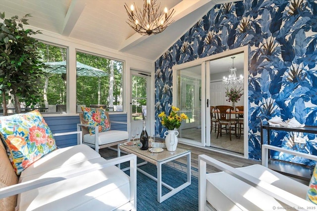 330 Foxwood Rd, Guilford, CT 06437 - sunroom with a chandelier and an outdoor living space