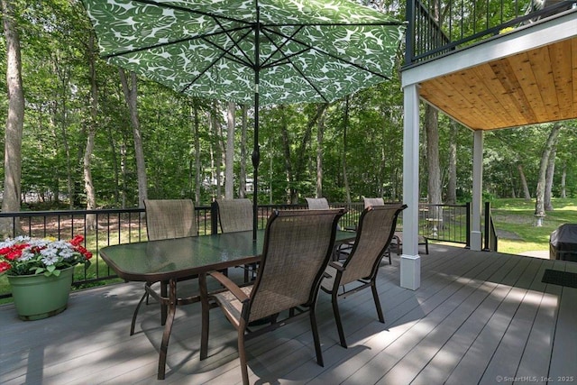330 Foxwood Rd, Guilford, CT 06437 - wooden terrace featuring outdoor dining space