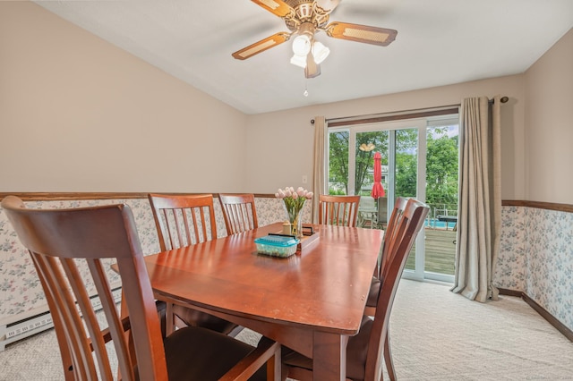 66 Claire St, Bristol, CT 06010 - dining room with carpet flooring, wallpapered walls, and a ceiling fan