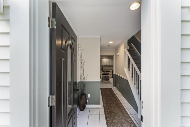 4 Quail Run Dr, Danbury, CT 06811 - hallway featuring light tile patterned floors, crown molding, and recessed lighting