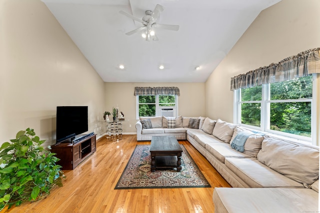 4 Quail Run Dr, Danbury, CT 06811 - living room with light wood-style flooring, high vaulted ceiling, a ceiling fan, recessed lighting, and cooling unit