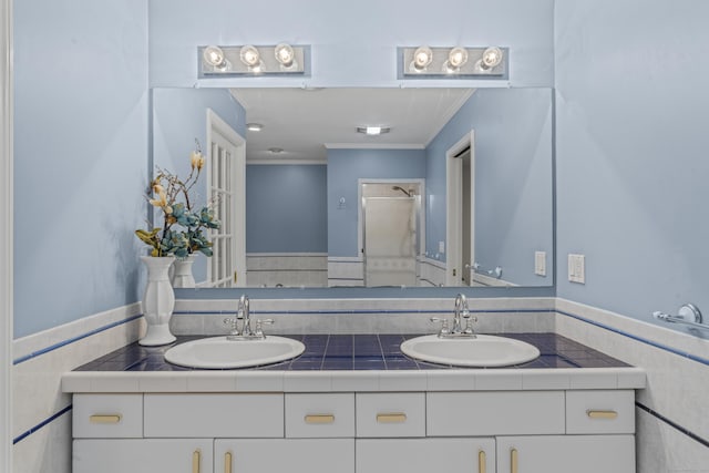 4 Quail Run Dr, Danbury, CT 06811 - full bath with double vanity, ornamental molding, and a shower