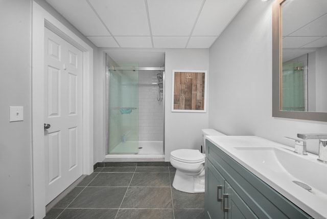 35 Flax Mill Ter, Milford, CT 06461 - full bathroom with a drop ceiling, vanity, a stall shower, and tile patterned floors