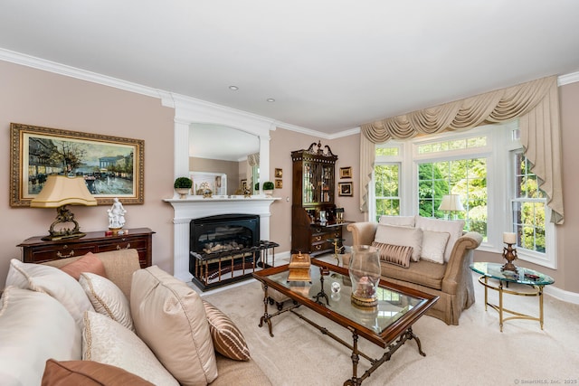 90 Soundview Ave, Shelton, CT 06484 - living room with ornamental molding, ornate columns, a glass covered fireplace, and carpet floors