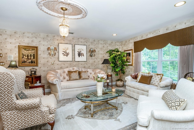 90 Soundview Ave, Shelton, CT 06484 - living room featuring wallpapered walls and recessed lighting