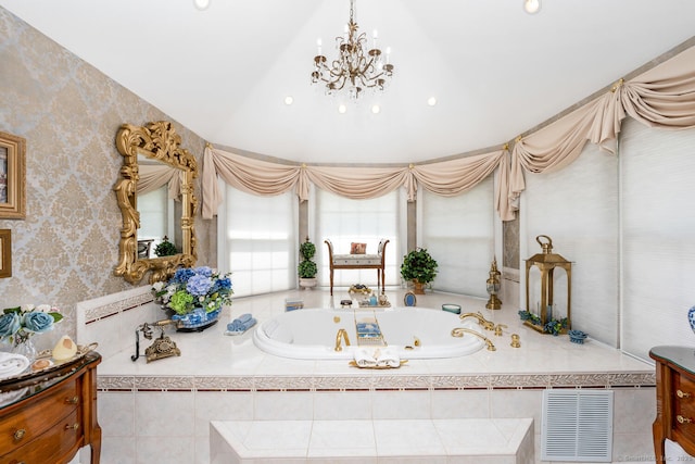 90 Soundview Ave, Shelton, CT 06484 - full bathroom featuring a whirlpool tub, vanity, a chandelier, and recessed lighting