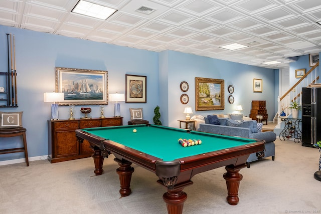 90 Soundview Ave, Shelton, CT 06484 - rec room featuring light colored carpet, pool table, and an ornate ceiling