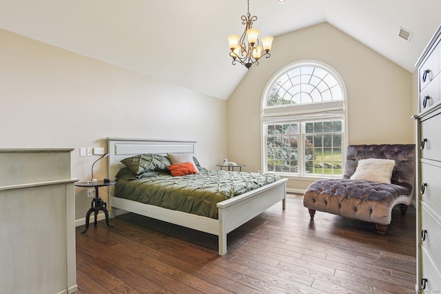61 Brookview Ct, Groton, CT 06340 - bedroom with lofted ceiling, a chandelier, and wood-type flooring