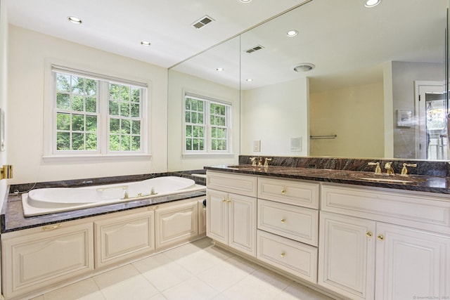 61 Brookview Ct, Groton, CT 06340 - full bath featuring double vanity, a garden tub, recessed lighting, and tile patterned floors