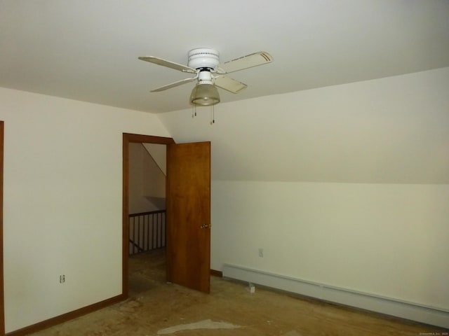 5 Tower Hill Lake Rd, Deep River, CT 06417 - additional living space featuring a baseboard heating unit, a ceiling fan, lofted ceiling, and carpet flooring