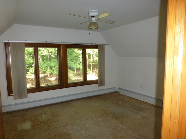 5 Tower Hill Lake Rd, Deep River, CT 06417 - bonus room featuring lofted ceiling, a ceiling fan, and baseboard heating