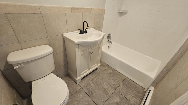 62 Miller St, New Britain, CT 06053 - full bath with tile walls, vanity, and shower / washtub combination