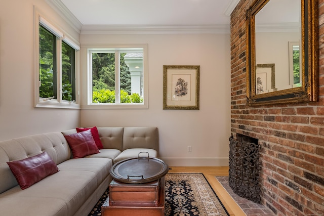 8 Up The Rd, Simsbury, CT 06092 - living room with wood finished floors, crown molding, and a fireplace