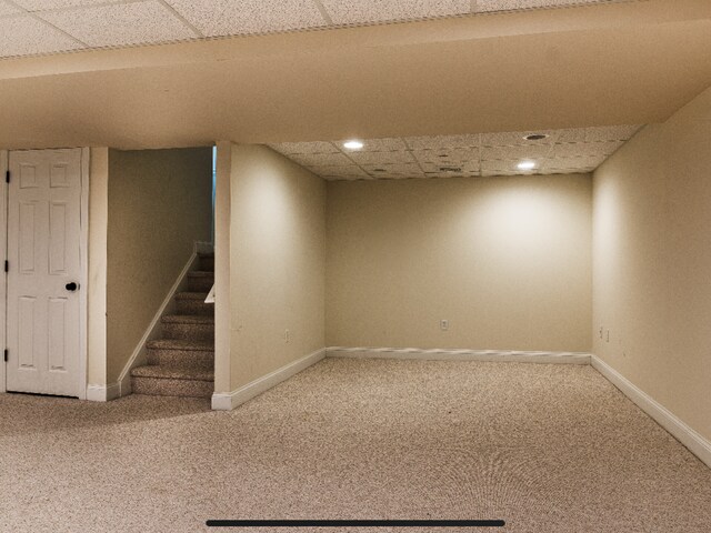 14 Last Leaf Cir Unit 14, Windsor, CT 06095 - finished below grade area featuring a paneled ceiling, carpet floors, and stairway
