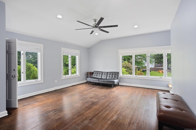 106A Comstock Hill Ave, Norwalk, CT 06850 - sitting room with plenty of natural light, wood finished floors, a ceiling fan, recessed lighting, and vaulted ceiling