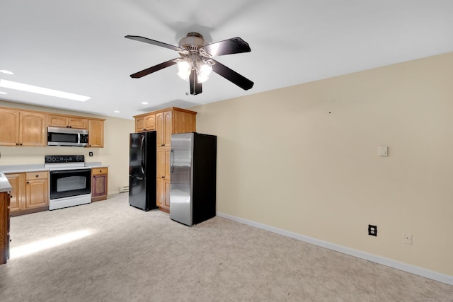 18 Arbor Rd, Monroe, CT 06468 - kitchen with stainless steel appliances, ceiling fan, light countertops, recessed lighting, and light carpet