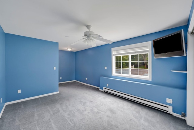 18 Arbor Rd, Monroe, CT 06468 - unfurnished room with a baseboard heating unit, a ceiling fan, and carpet flooring