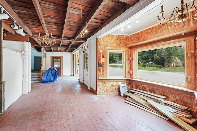 326 Rte 169, Woodstock, CT 06281 - hall featuring a chandelier, wooden ceiling, and healthy amount of natural light