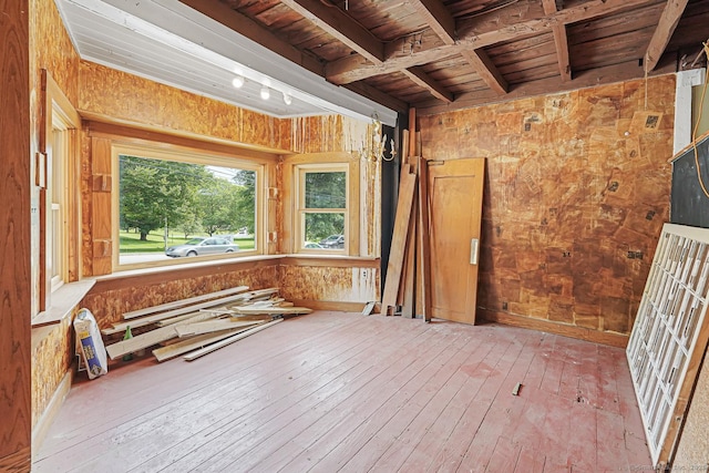 326 Rte 169, Woodstock, CT 06281 - misc room featuring wood-type flooring, a wooden ceiling with exposed beams, and wooden walls