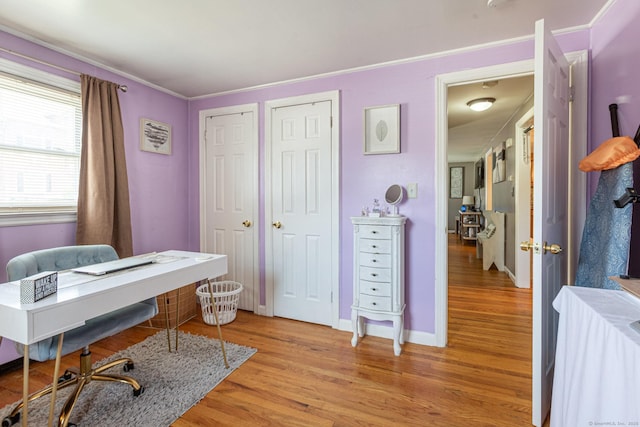 19 Marion St, Hartford, CT 06106 - home office featuring light wood-style flooring and crown molding