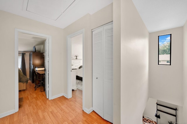 182 Shagbark Dr Unit 182, Derby, CT 06418 - hall featuring light wood-type flooring and attic access