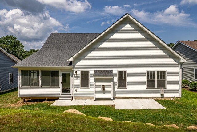 6 Kaatskill Ln, East Lyme, CT 06357 - back of house with a patio area, a yard, a shingled roof, and entry steps