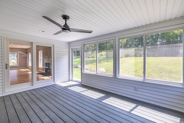 6 Kaatskill Ln, East Lyme, CT 06357 - unfurnished sunroom with a ceiling fan and plenty of natural light