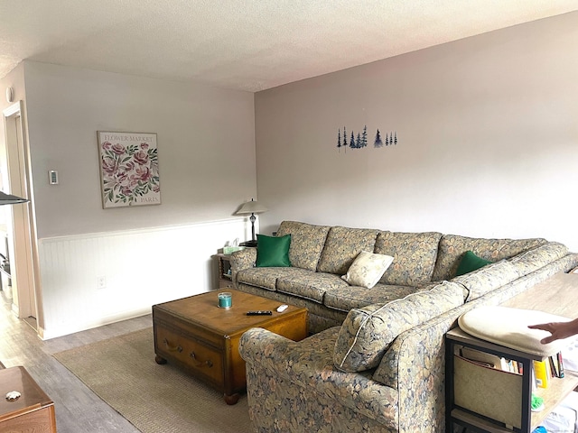 104 N Turnpike Rd Unit B, Wallingford, CT 06492 - living area featuring wood finished floors, a wainscoted wall, and a textured ceiling