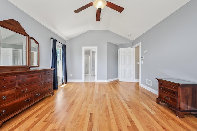 118 Cobblestone Dr, Southington, CT 06479 - unfurnished bedroom featuring light wood finished floors, lofted ceiling, connected bathroom, and ceiling fan