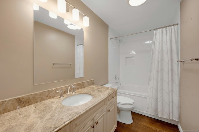 46 Bowman Dr, Greenwich, CT 06831 - full bathroom featuring vanity, shower / bath combo, and wood finished floors