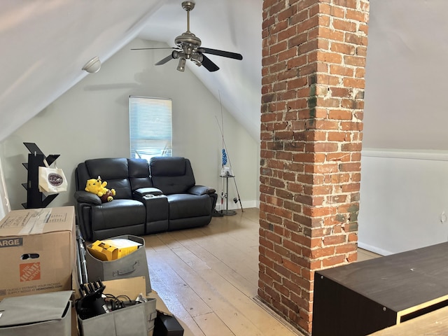 23 Carely Ave, Griswold, CT 06351 - living area featuring a ceiling fan, wood-type flooring, and lofted ceiling