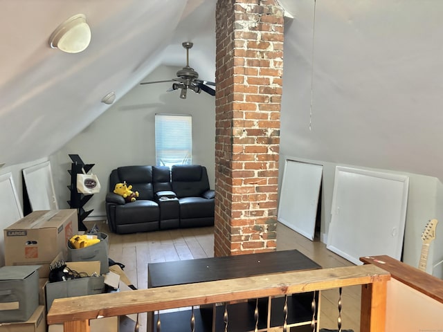 23 Carely Ave, Griswold, CT 06351 - living area with vaulted ceiling, hardwood / wood-style flooring, and a ceiling fan