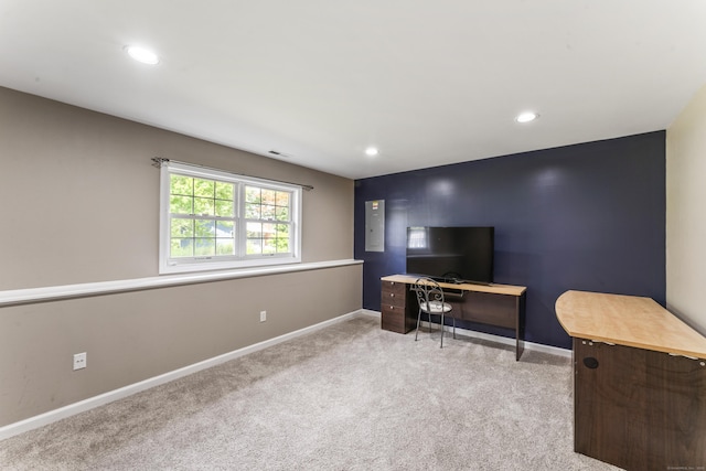 24 Ken Oaks Dr, Danbury, CT 06810 - sitting room with carpet flooring, electric panel, recessed lighting, and a desk