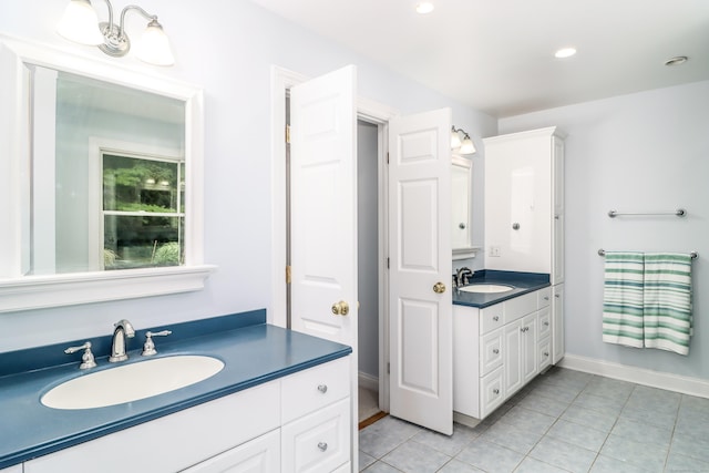 35 Vista Rd, Wilton, CT 06897 - bathroom featuring vanity, tile patterned floors, and recessed lighting